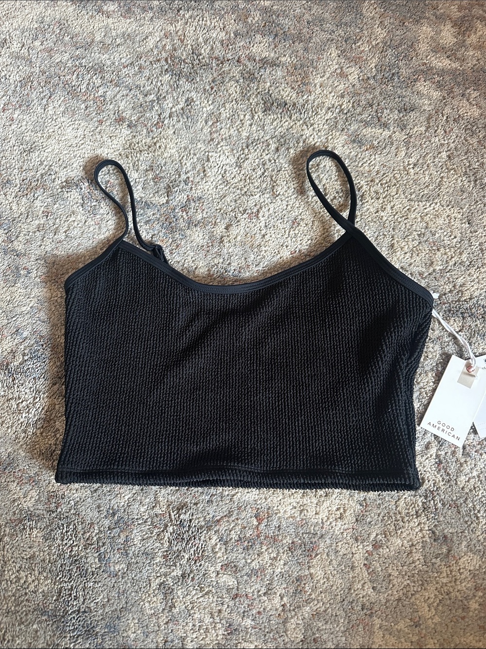 Good American Black Ribbed Cropped Cami